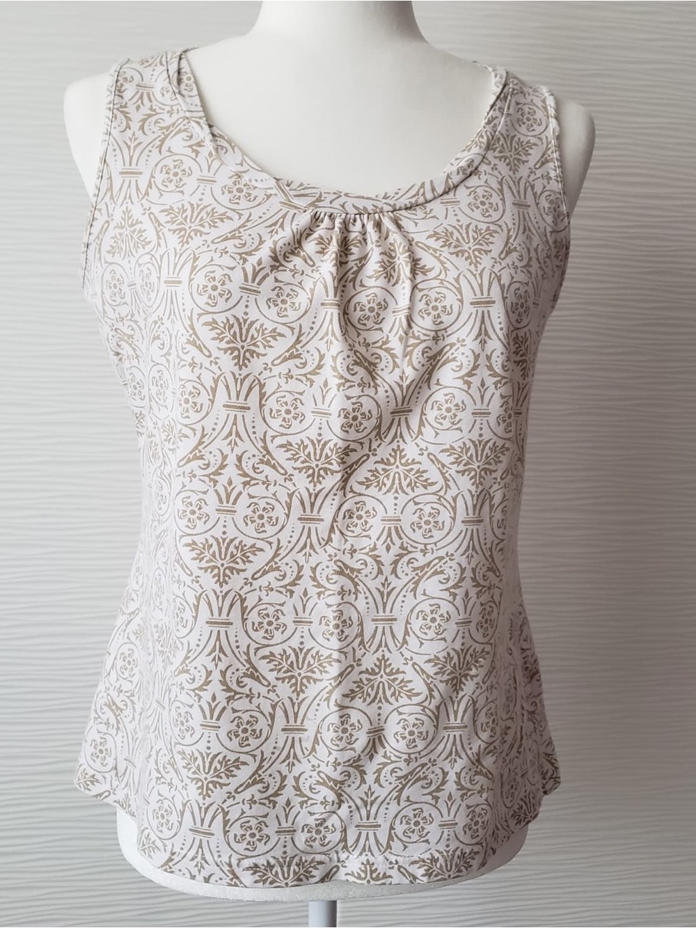 croft & barrow Cream Tank Top with Taupe Ornate Print